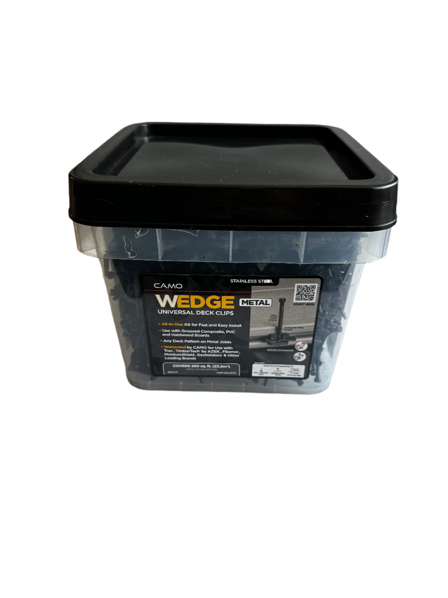 CAMO Wedge Clips are pre-assembled and do not require partial installation – they stay where placed in the grooved board until they’re fastened. They also include 316 stainless steel marine grade screws, offering ideal corrosion resistance for coastal applications or projects in highly corrosive environments like saltwater pool decks. WEDGE CLIP is warranted by CAMO for use with Trex®, TimberTech® by AZEK®, Fiberon®, MoistureShield®, Deckorators® & other leading brands. View our Universal Deck Clip warrant