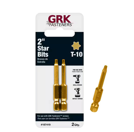 GRK T-Series Steel Starhead Bits (2pk) GRK T-Series Star Head Bits (2pk) 402 Supply T-10